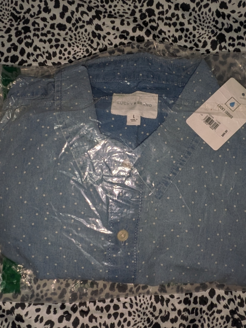 Lucky Brand Men's Light Blue Polka Dot Shirt - L
